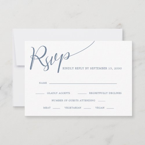 Elegant Calligraphy Dusty Blue Wedding RSVP Card