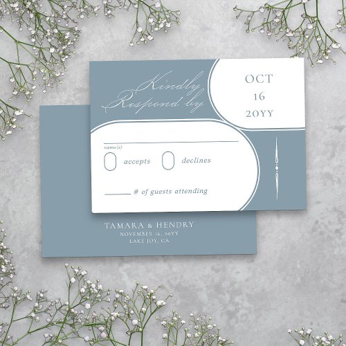 Elegant Calligraphy Dusty Blue Wedding RSVP Card