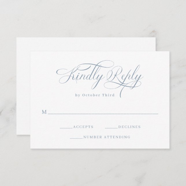 Elegant Calligraphy | Dusty Blue Wedding RSVP Card (Front/Back)
