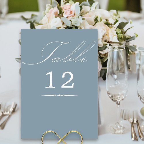 Elegant Calligraphy Dusty Blue Wedding Table Number