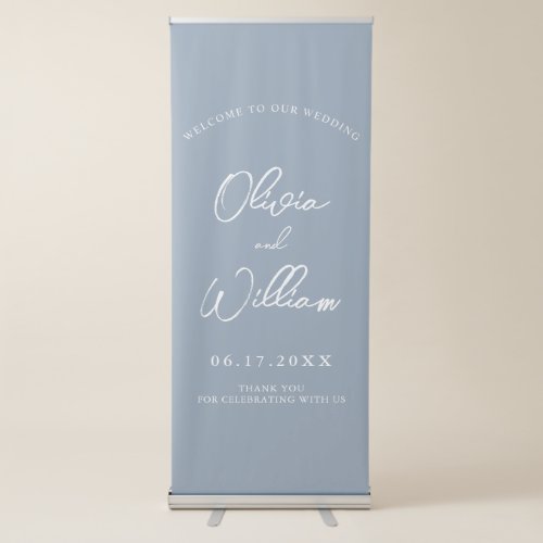 Elegant Calligraphy Dusty Blue Wedding Welcome Retractable Banner