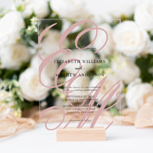 Elegant Calligraphy Dusty Pink Monogram Wedding Acrylic Invitations