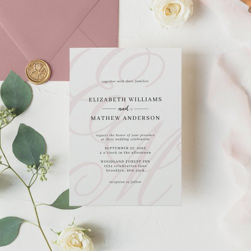 Elegant Calligraphy Dusty Pink Monogram Wedding Invitation