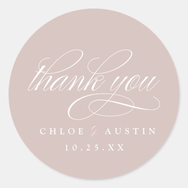 Elegant Calligraphy Dusty Pink Wedding Stickers (Front)