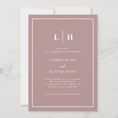 Elegant Calligraphy Dusty Rose Engagement Party Invitation