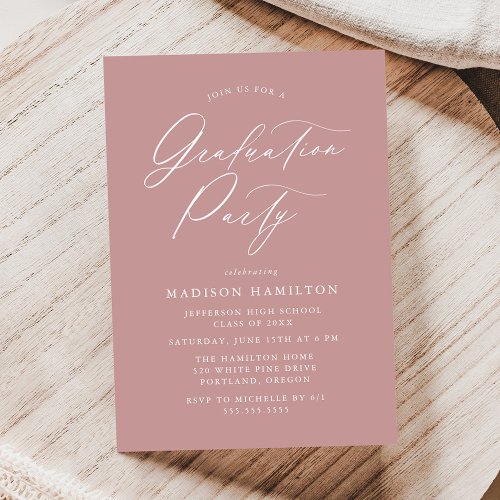 Elegant Calligraphy Dusty Rose Graduation Party Invitation