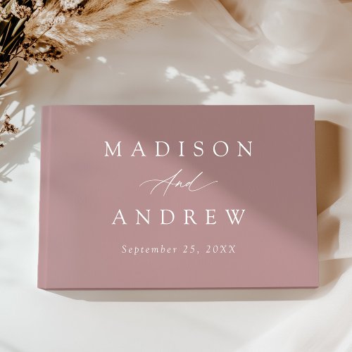 Elegant Calligraphy Dusty Rose Photo Wedding Guest Book