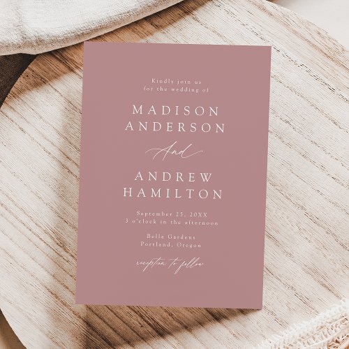 Elegant Calligraphy Dusty Rose Wedding Invitation