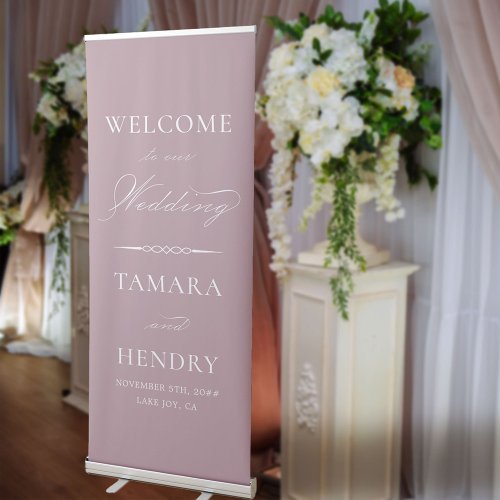 Elegant Calligraphy Dusty Rose Wedding Welcome Retractable Banner