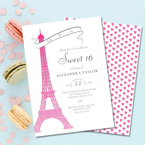 Elegant Calligraphy Eiffel Paris Minimal Sweet 16 Invitation