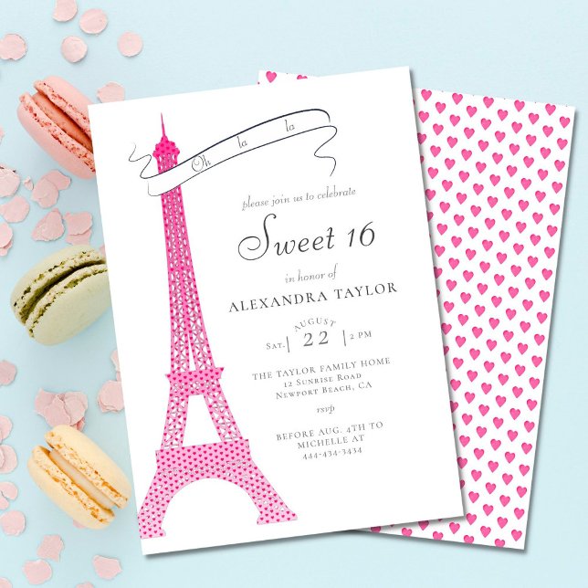 Elegant Calligraphy Eiffel Paris Minimal Sweet 16 Invitation (Creator Uploaded)