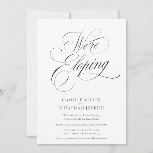 Elegant Calligraphy Elopement Reception Photo Invitation