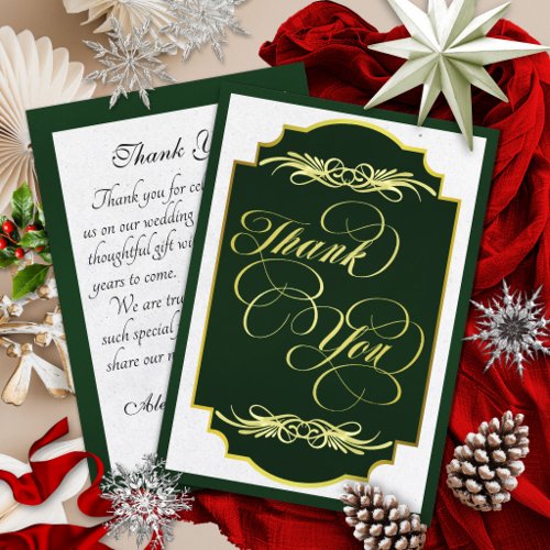 Elegant Calligraphy - Emerald/Gold Thank You Card