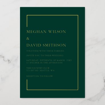Elegant Calligraphy Emerald Green Gold Wedding   Foil Invitation