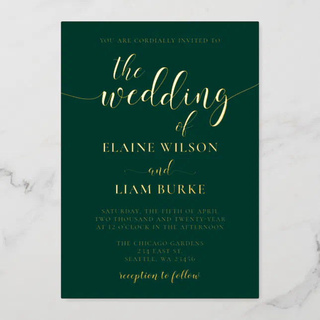 Elegant Calligraphy Emerald Green Gold Wedding Foil Invitation Zazzle