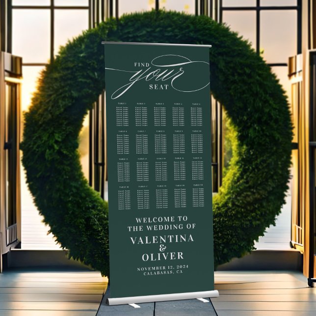 Elegant Calligraphy Emerald Green Seating Chart  Retractable Banner (Creator Uploaded)