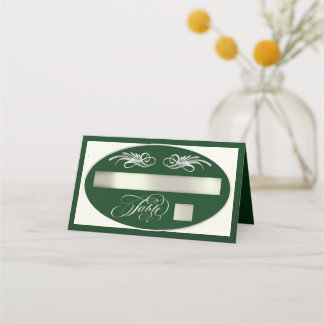 Elegant Calligraphy - Emerald/Silver Place Card