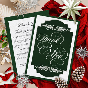 Elegant Calligraphy - Emerald/Silver Thank You Card