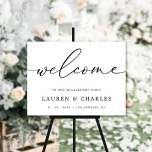 Elegant Calligraphy Engagement Party Welcome Sign