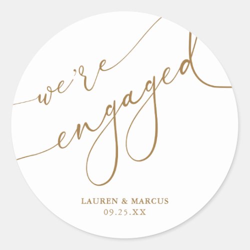 Elegant Calligraphy Engagement Party Were Engaged Classic Round Sticker