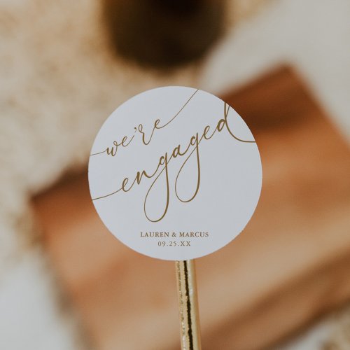 Elegant Calligraphy Engagement Party Were Engaged Classic Round Sticker