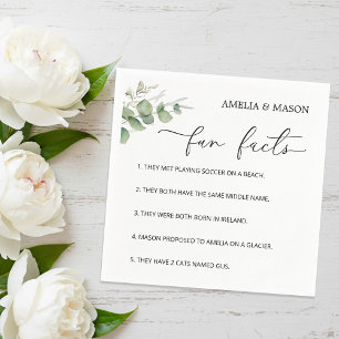 Elegant Calligraphy Eucalyptus Fun Facts Wedding Napkins