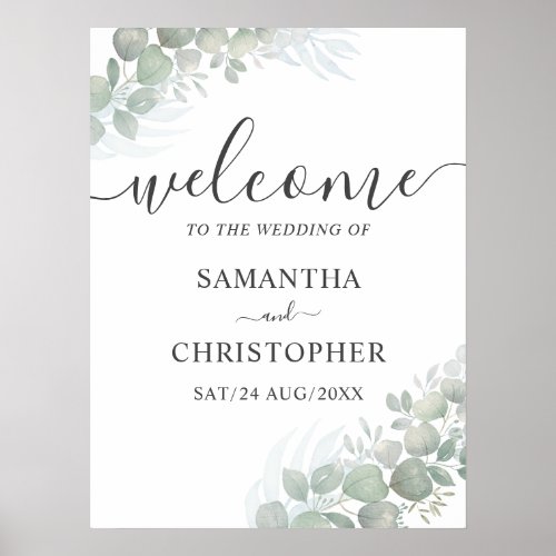 Elegant Calligraphy  Eucalyptus Welcome Wedding   Poster