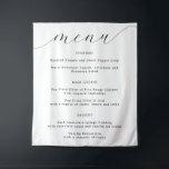 Elegant Calligraphy Fabric Wedding Menu Tapestry<br><div class="desc">A simple elegant fabric wedding menu banner with the header "menu" in black calligraphy style font. Personalize with your wedding menu details in black serif font.</div>