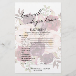 Elegant Calligraphy Faded Floral Bridal Game