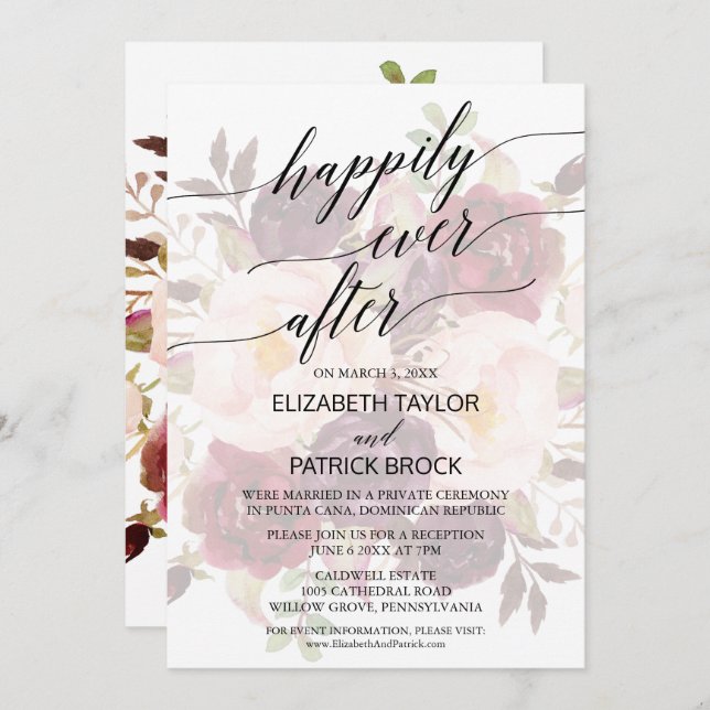 Elegant Calligraphy | Faded Floral Elopement Invitation (Front/Back)
