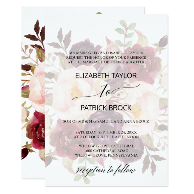 Elegant Calligraphy | Faded Floral Formal Wedding Invitation