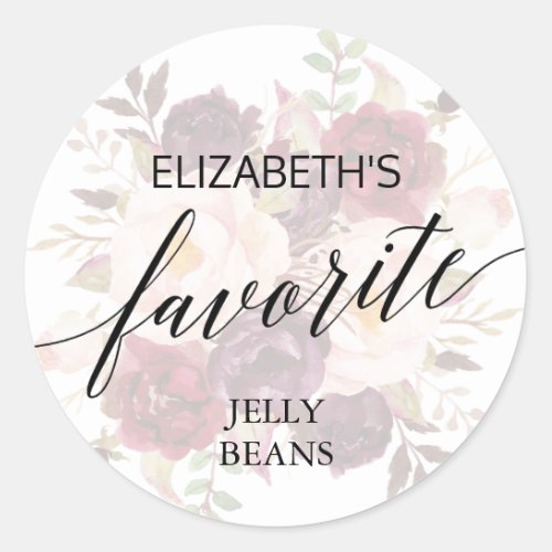 Elegant Calligraphy Faded Floral His Her Favorite Classic Round Sticker