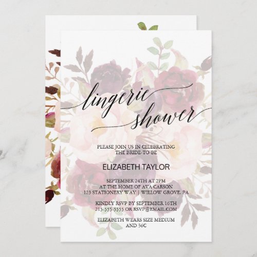 Elegant Calligraphy  Faded Floral Lingerie Shower Invitation