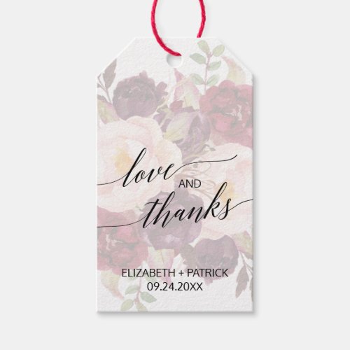 Elegant Calligraphy  Faded Floral Love  Thanks Gift Tags