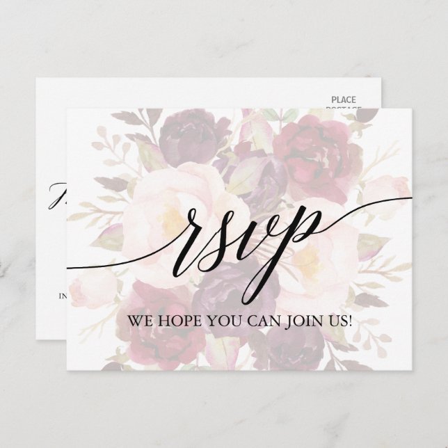 Elegant Calligraphy Faded Floral Menu Choice RSVP (Front/Back)