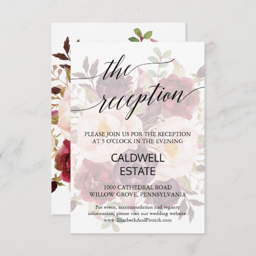 Elegant Calligraphy Faded Floral Reception Card