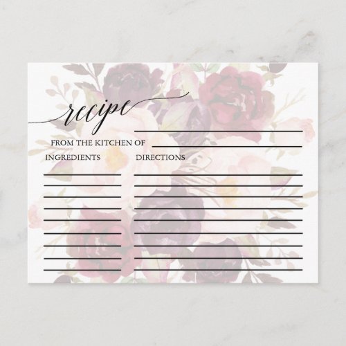 Elegant Calligraphy  Faded Floral Recipe Cards