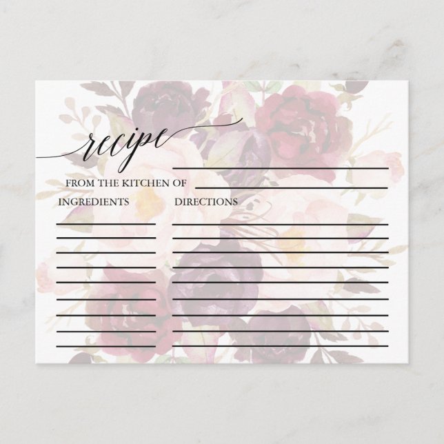 Elegant Calligraphy | Faded Floral Recipe Cards (Front)