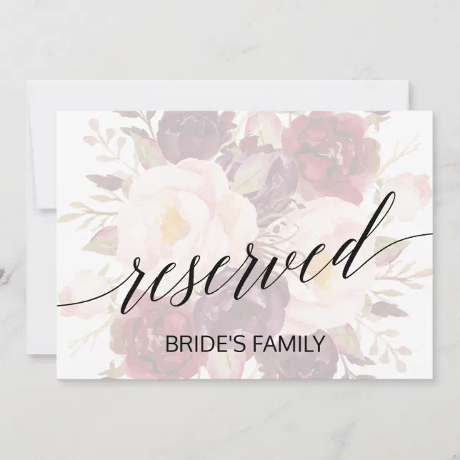 Elegant Calligraphy | Faded Floral Reserved Sign | Zazzle