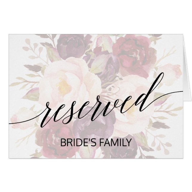 Elegant Calligraphy | Faded Floral Reserved Sign (Front Horizontal)