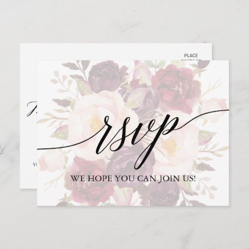 Elegant Calligraphy Faded Floral Song Request RSVP Invitation Postcard
