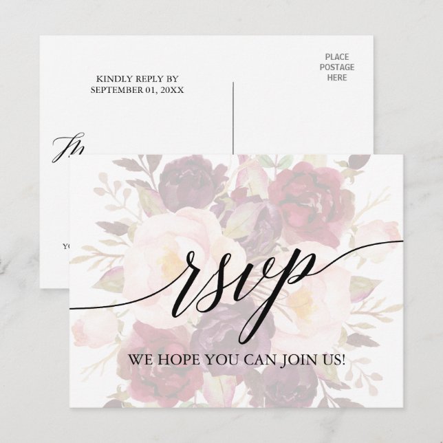 Elegant Calligraphy Faded Floral Song Request RSVP Invitation Postcard (Front/Back)