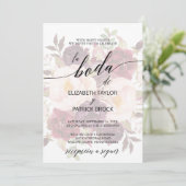 Elegant Calligraphy | Faded Floral Spanish Wedding Invitation (Standing Front)