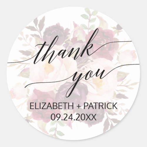 Elegant Calligraphy  Faded Floral Thank You Favor Classic Round Sticker