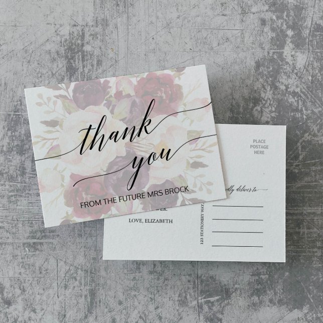 Elegant Calligraphy | Faded Floral Thank You Postcard