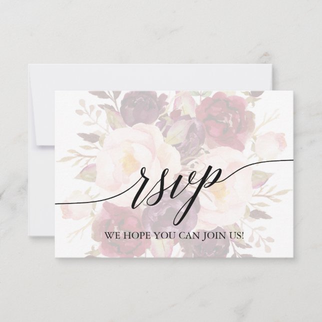 Elegant Calligraphy Faded Floral Website RSVP Card (Front)