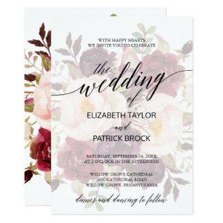 Elegant Calligraphy | Faded Floral Wedding Card