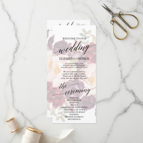 Elegant Calligraphy  Faded Floral Wedding Program