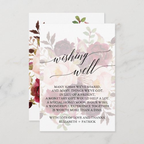 Elegant Calligraphy  Faded Floral Wishing Well Enclosure Card