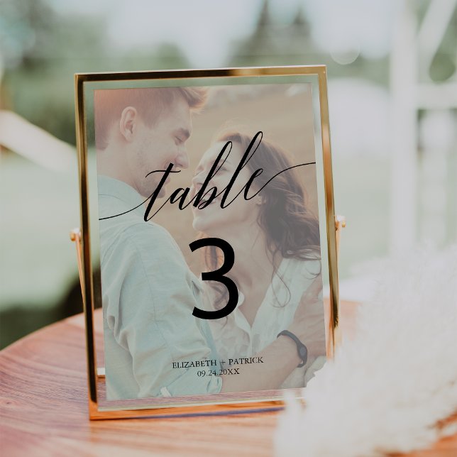 Elegant Calligraphy | Faded Photo 5x7 Table Number (Creator Uploaded)